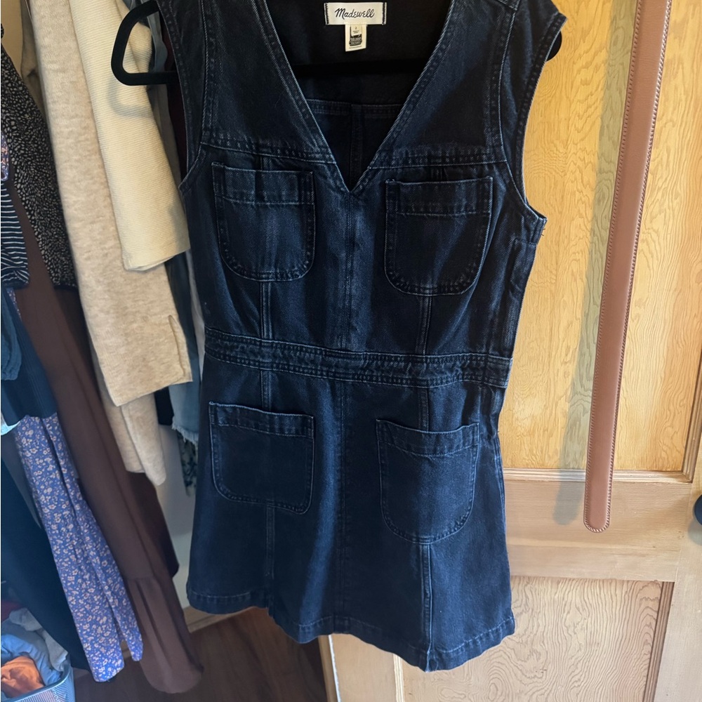 Madewell Black Denim V-Neck Dress